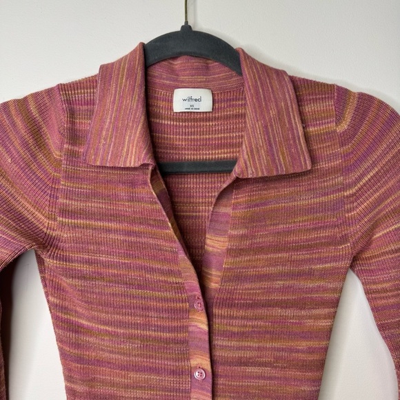 Aritzia Wilfred XS Stripe Ribbed Stretchy Knit Button Down 90s Midi Dress - Picture 5 of 14